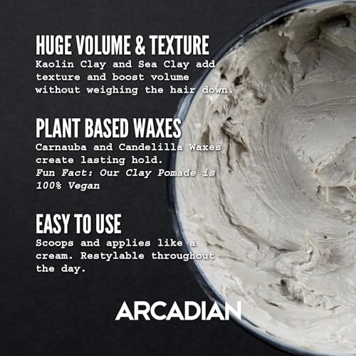 Arcadian Clay Pomade - tenue ferme qui maintient une coiffure élégante toute la journée.