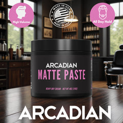 Arcadian Pâte Argile Matte – application facile et réutilisable sans résidu gras.