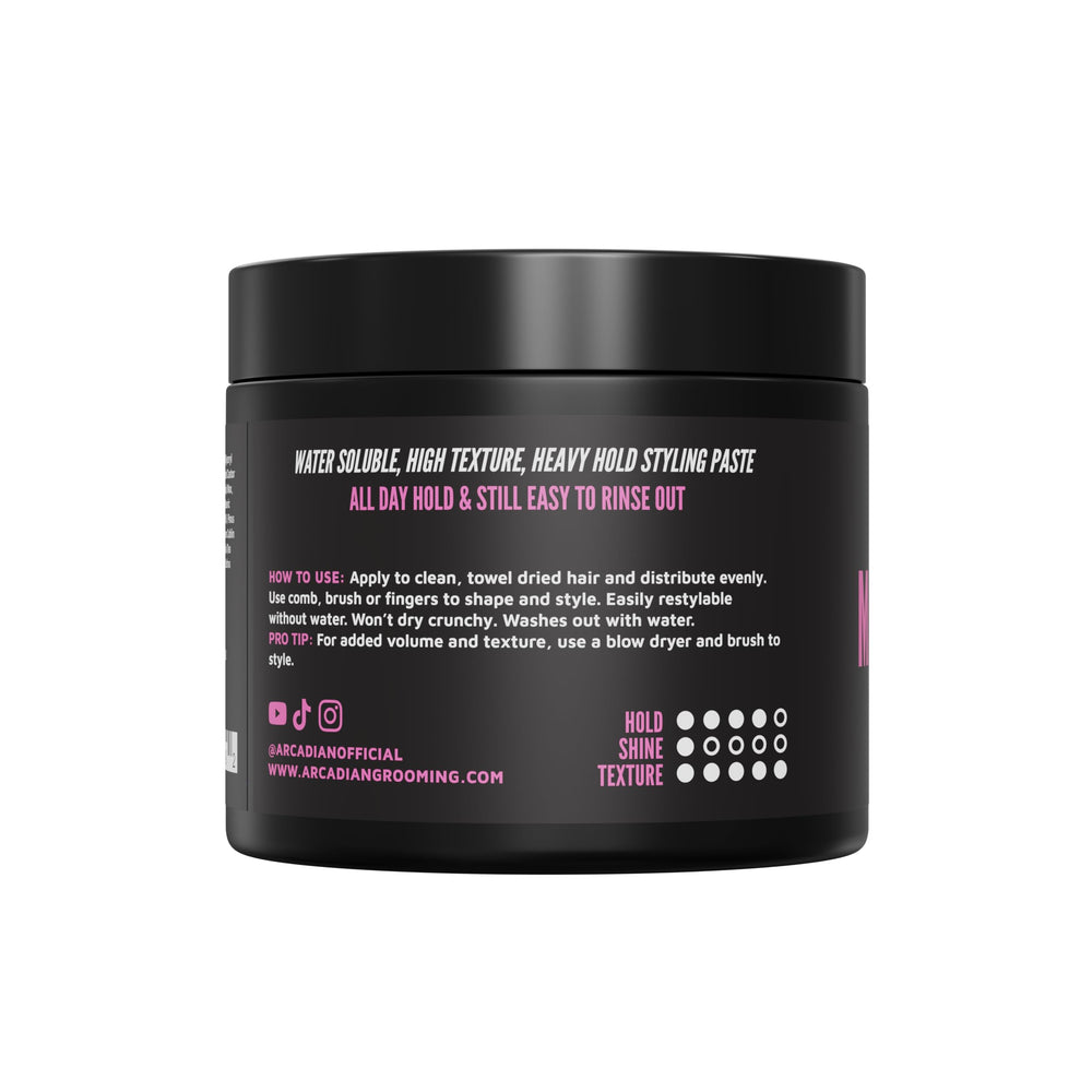 Arcadian Pâte Argile Matte – ingrédients naturels comme Kaolin et Aloe pour une sensation légère.
