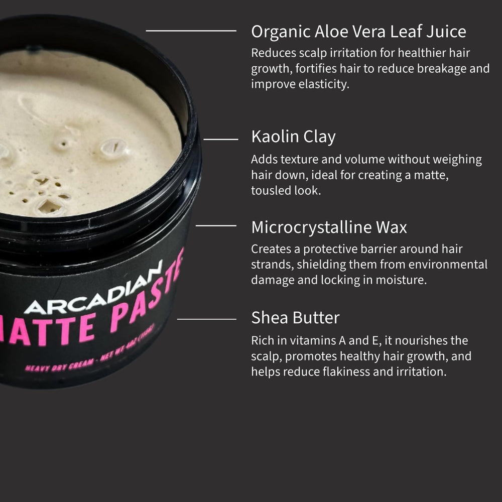 Arcadian Pâte Argile Matte – détache les cheveux et facilite le lavage à l'eau.
