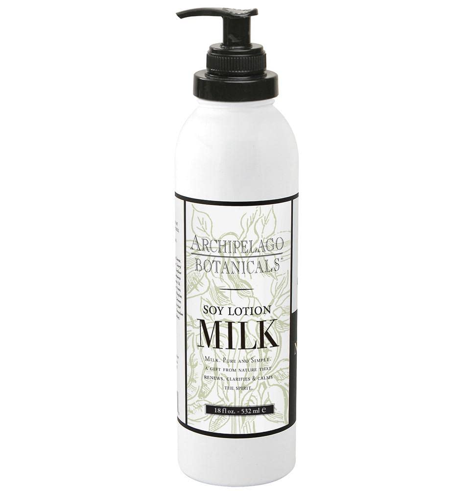 Lait de soja Archipelago Botanicals dans sa bouteille, hydratation durable pour la peau.