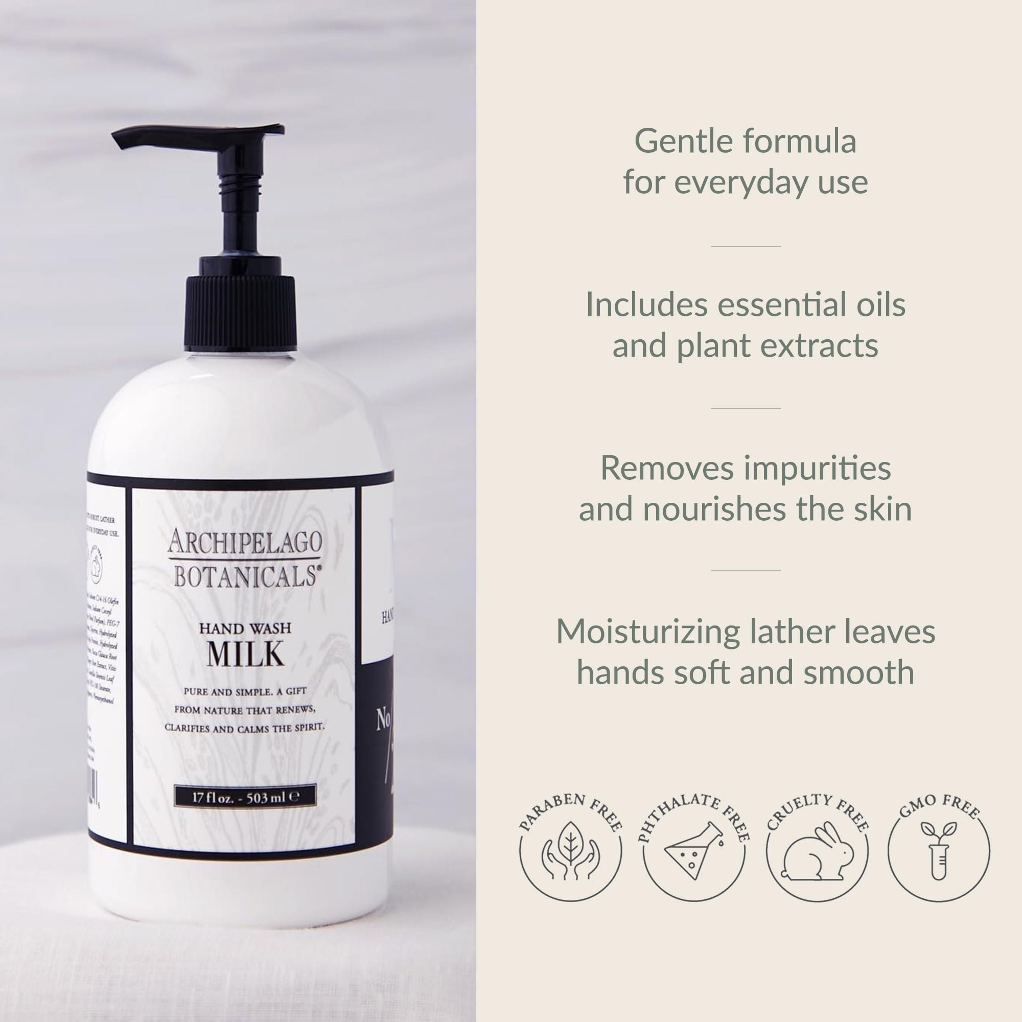 Archipelago Botanicals Savon pour les mains – mousse légère pour un nettoyage en douceur.