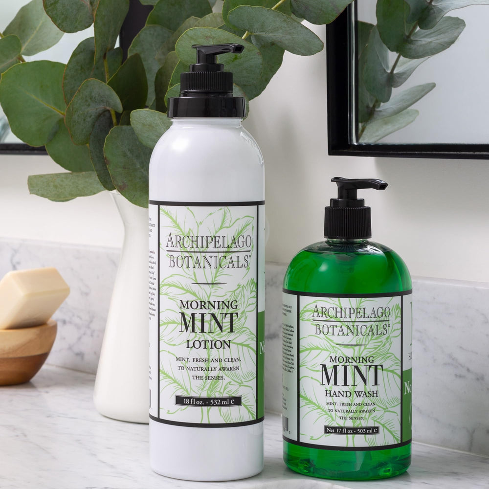 Lotion Matin Menthe d'Archipelago Botanicals, application-massage – soin corporel facile et efficace.