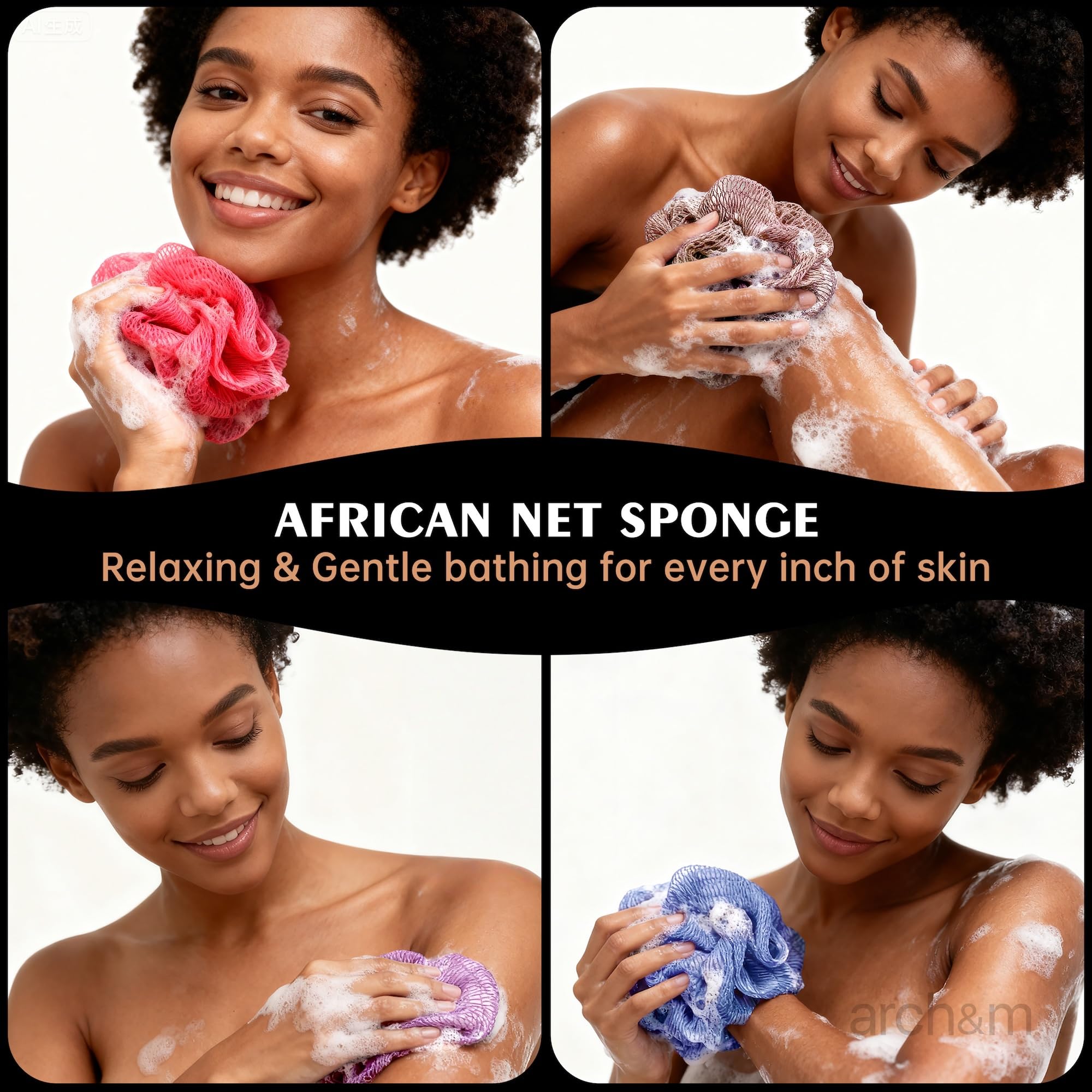 ARCH&M éponge exfoliante réseau africain bleu ciel – usage douche pour mousse généreuse.