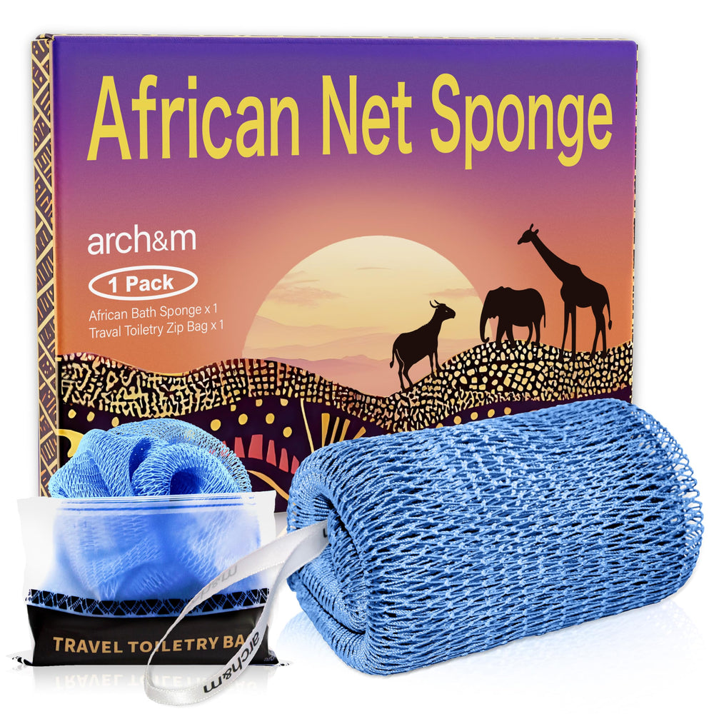 ARCH&M éponge réseau africain bleu ciel – vue avant pour exfolier en douceur.
