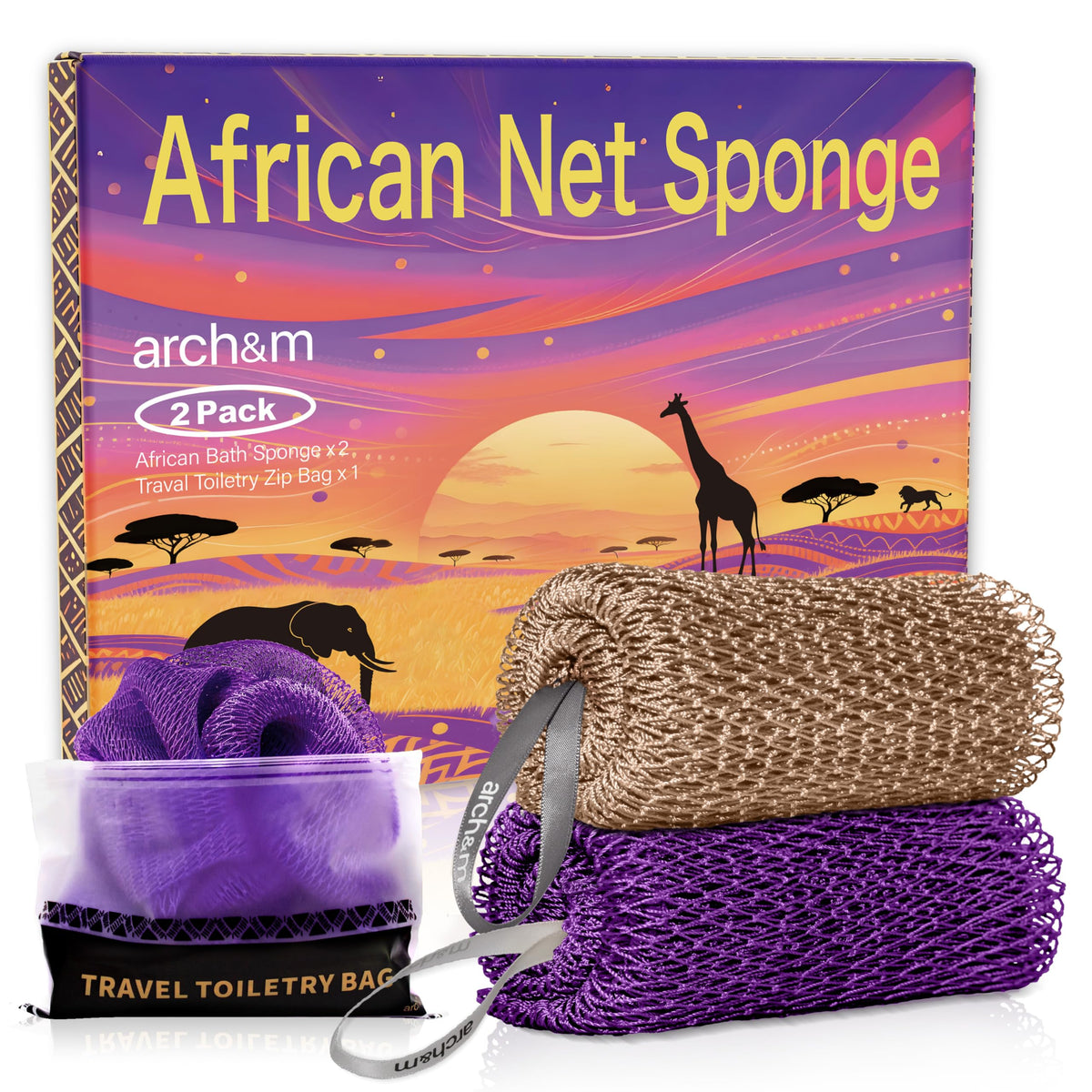 ARCH&M Éponge réseau africain authentique exfoliante pour une exfoliation en douceur.