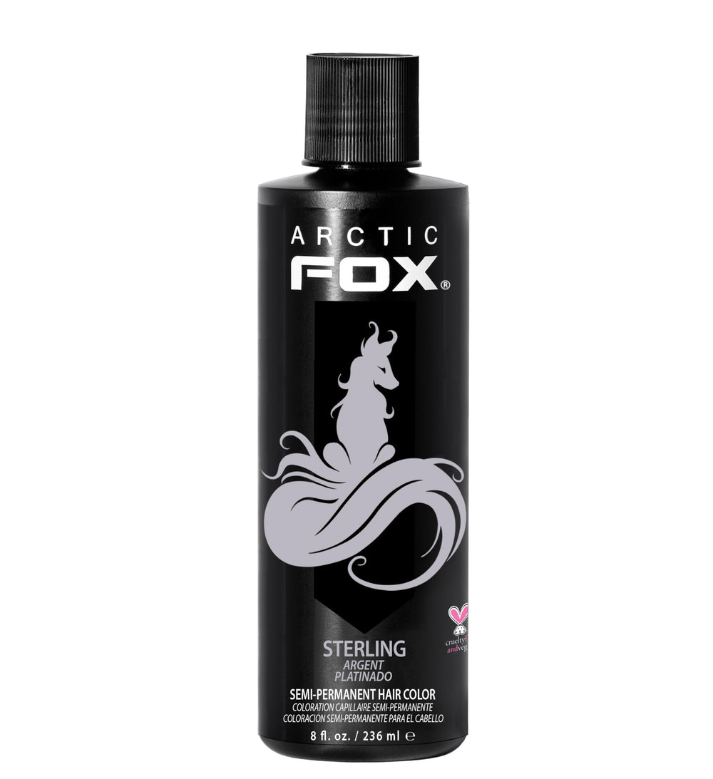ARCTIC FOX Sterling : bouteille couleur vegan prête à l’emploi pour une teinte pastel argentée.
