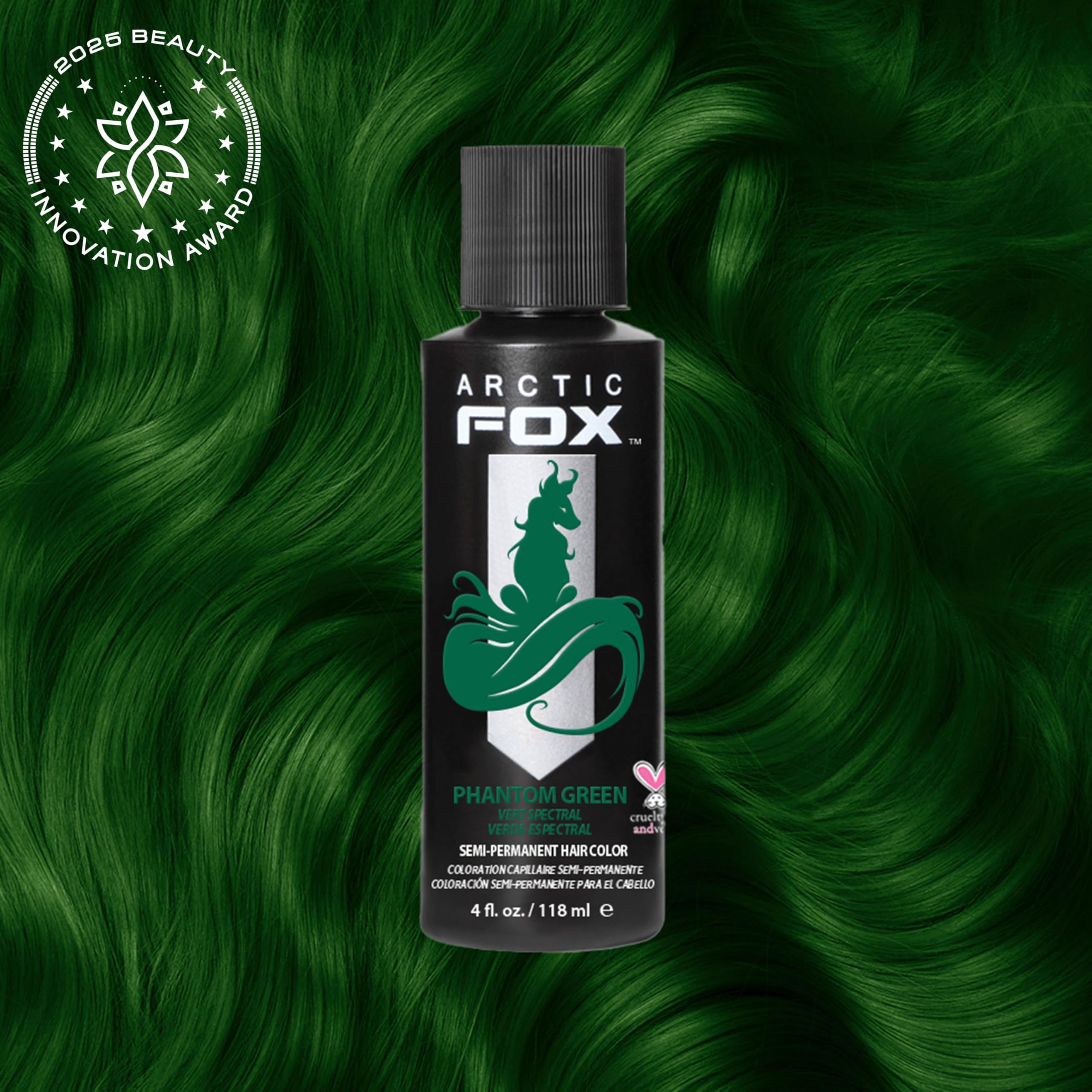 ARCTIC FOX Phantom Green sur cheveux pré-éclaircis, couleur verte vibrante et durable.