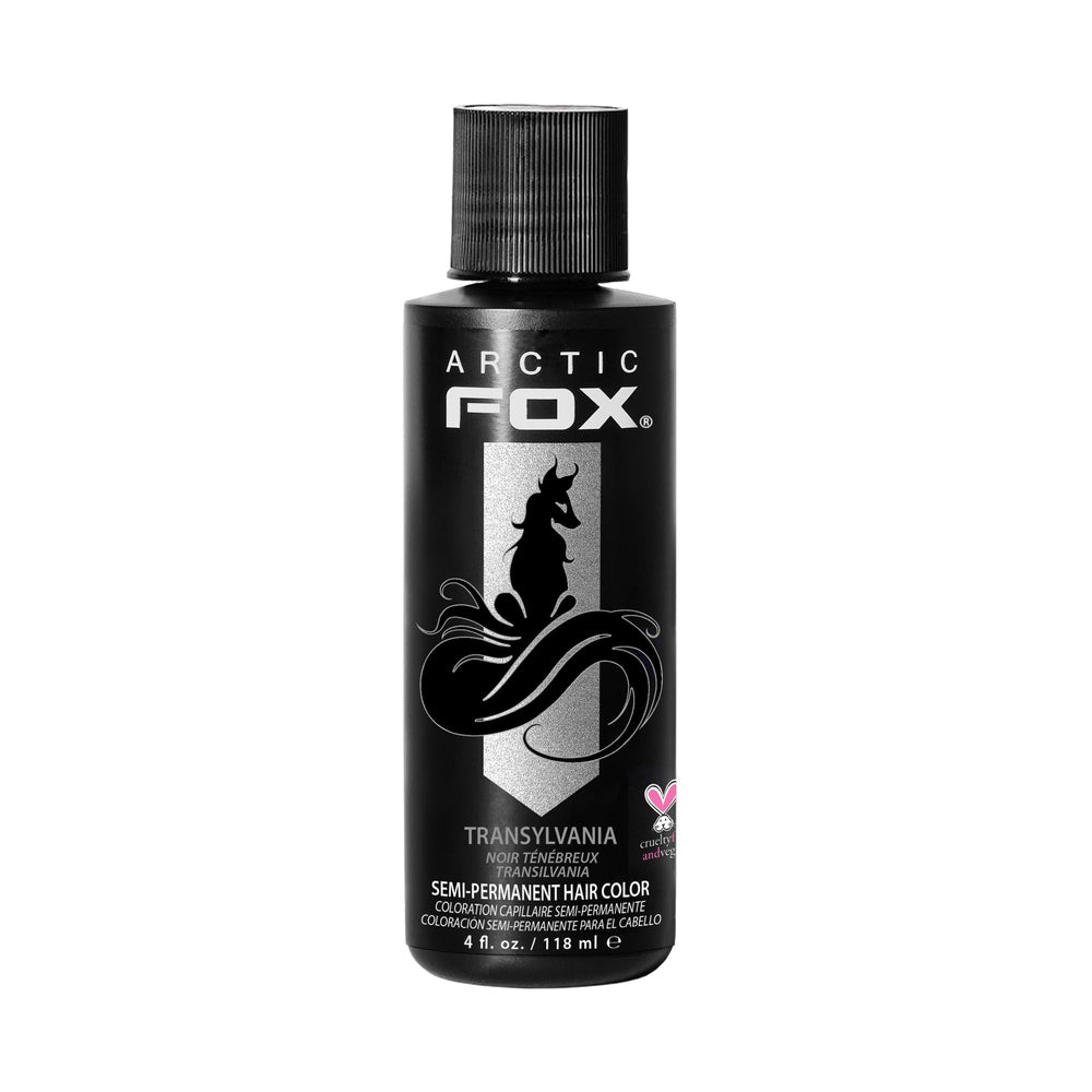 ARCTIC FOX Transylvania: bouteille 4 oz prête pour une teinte noire bleutée.