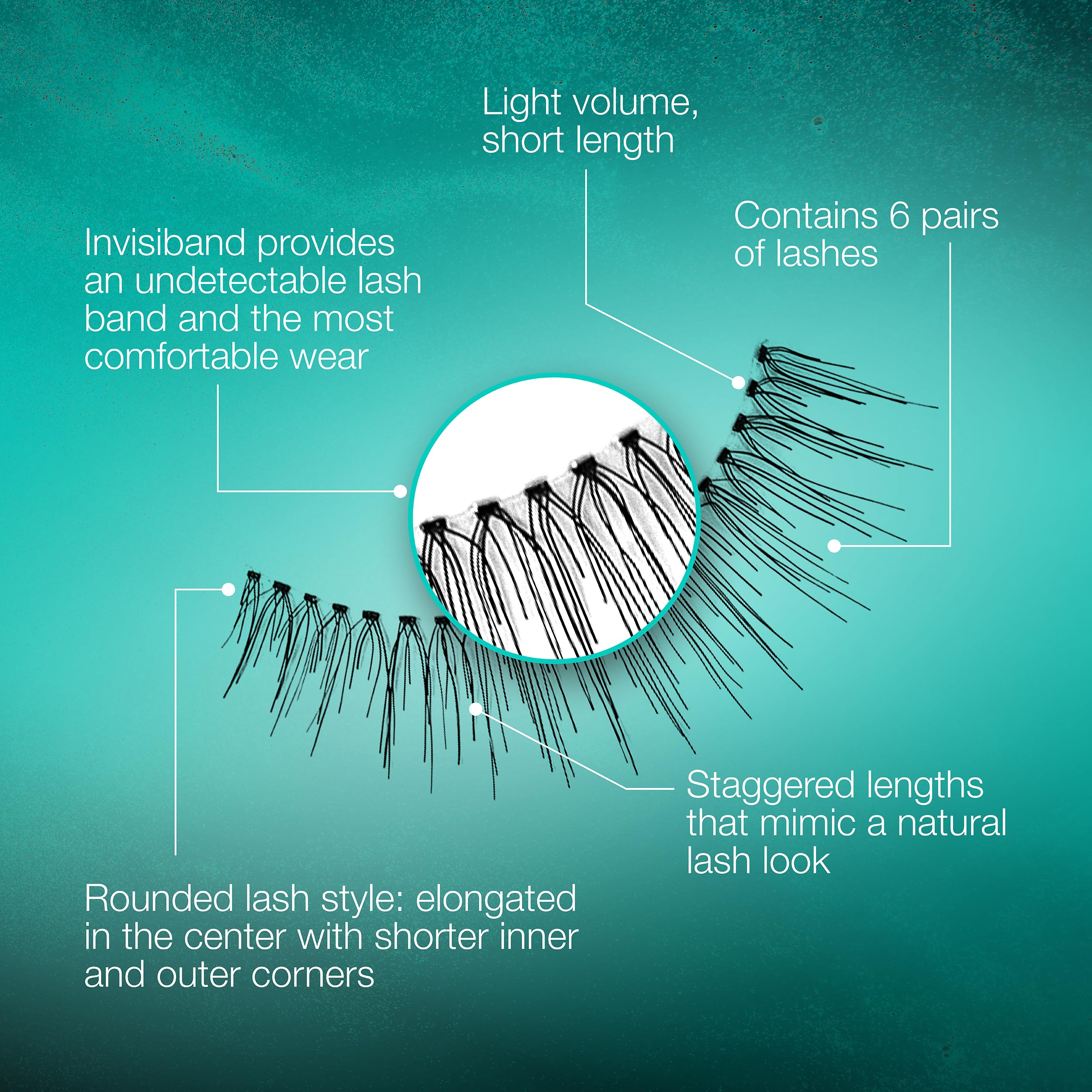 Ardell 110 black false lashes provide a subtle eye-lift effect.