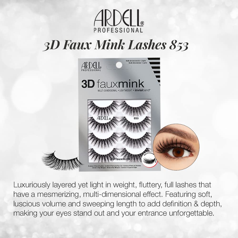 Ardell 3D Faux Mink 853 — effet croisillon 3D pour du volume naturel.
