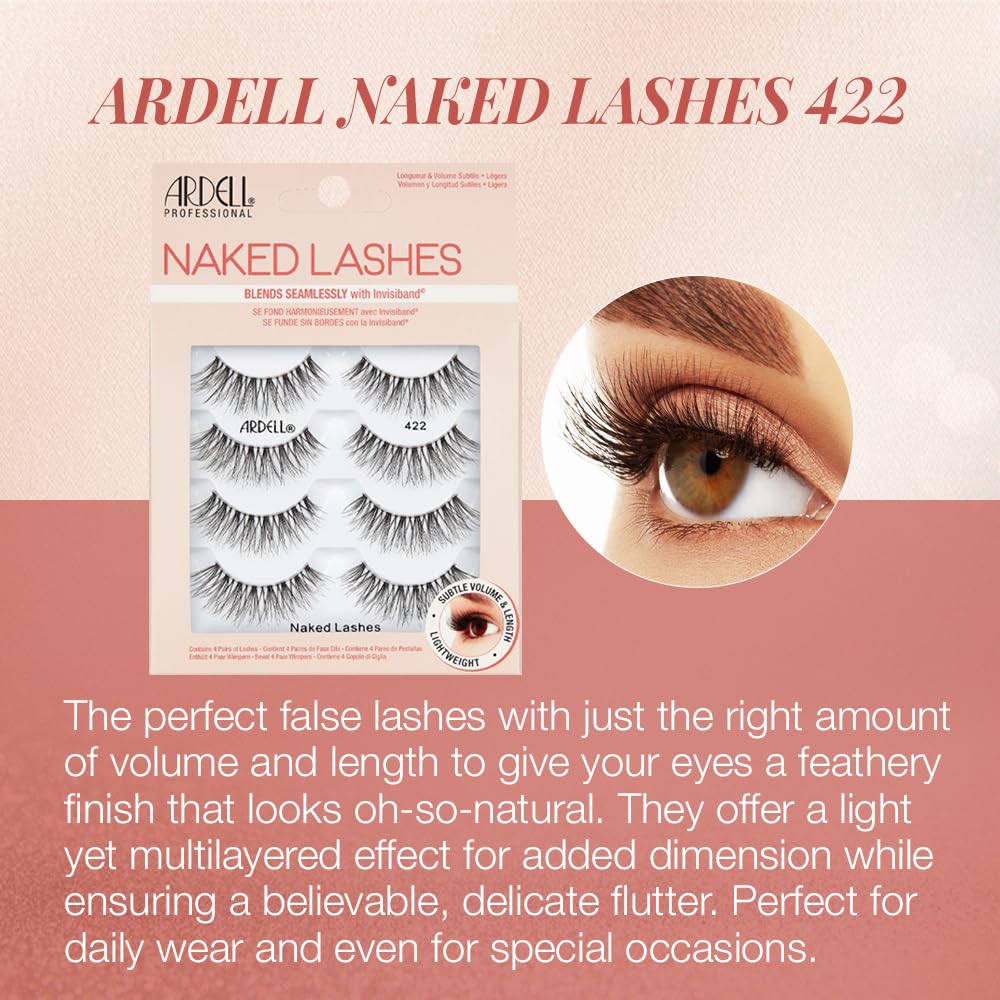 Ardell Naked Lashes 422 quatre paires prêtes à porter pour un look naturel.