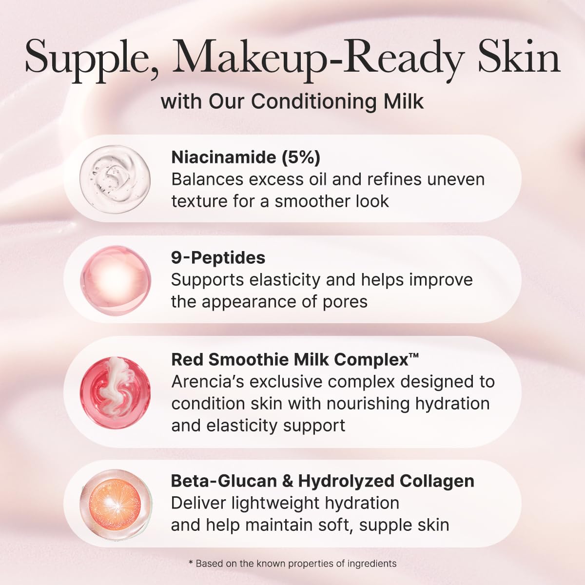 ARENCIA Red Smoothie Lotion – Application douce préparant la peau au maquillage.