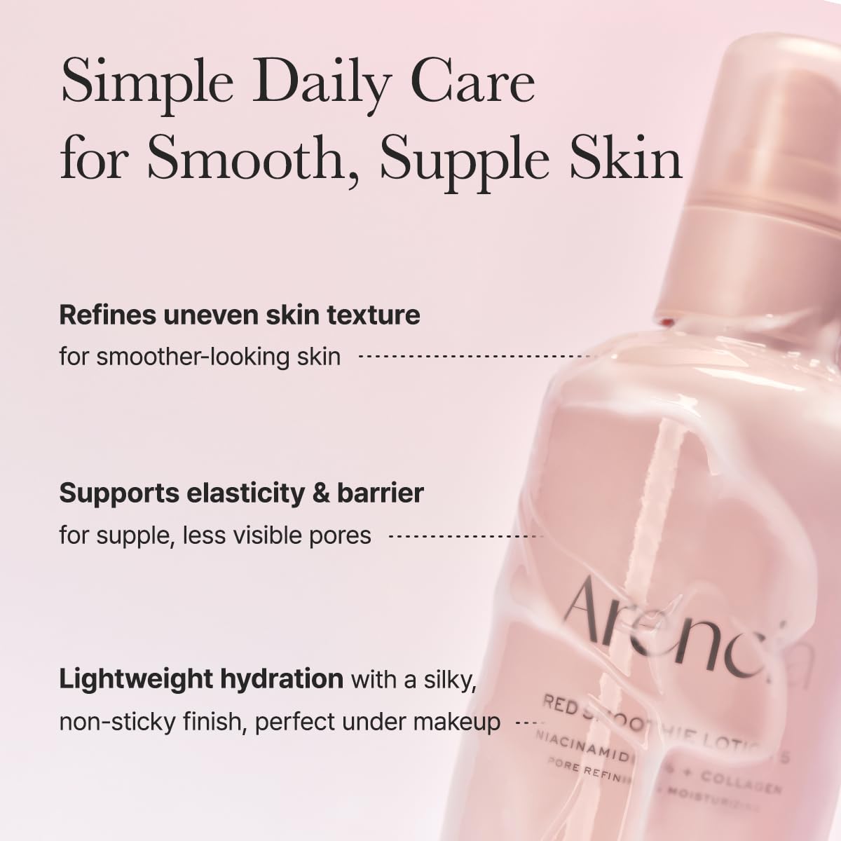 ARENCIA Red Smoothie Lotion – Ingrédients peptides pour l’élasticité et le soin quotidien.