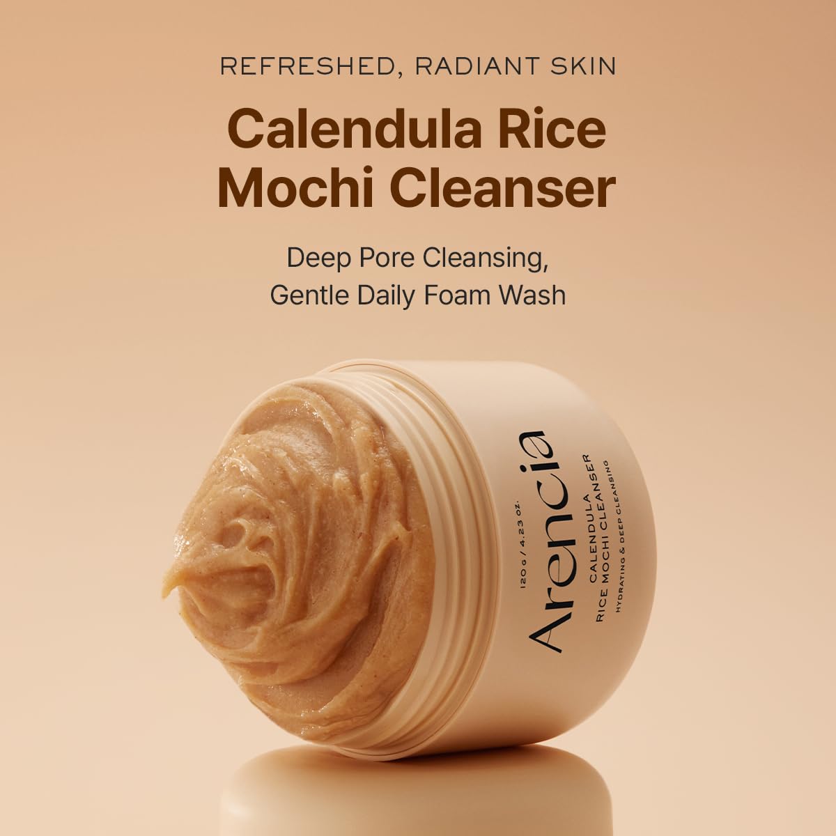 Arencia Calendula Riz Mochi – texture mochi douce pour un nettoyage en douceur.