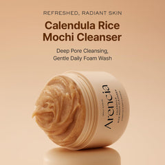 Arencia Calendula Riz Mochi – texture mochi douce pour un nettoyage en douceur.