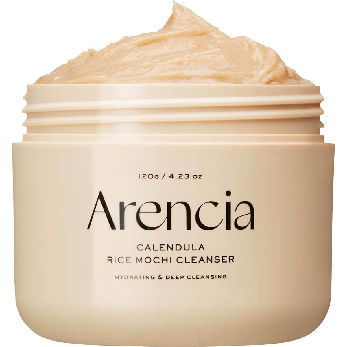 Arencia Calendula Riz Mochi Nettoyant visage en flacon pompe, douceur et hydratation.