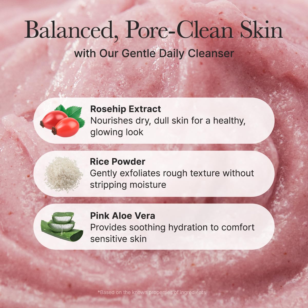 ARENCIA Grains exfoliants Riz Rosehip : exfoliation légère pour peau rafraîchie.