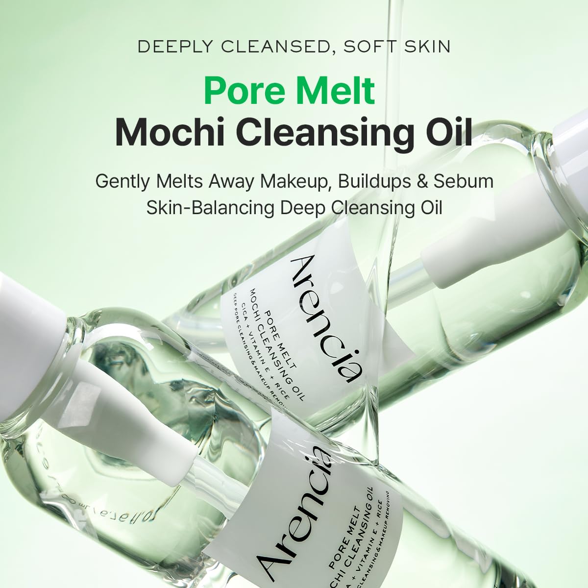 Texture huile soyeuse ARENCIA Pore Melt Mochi qui glisse sur la peau
