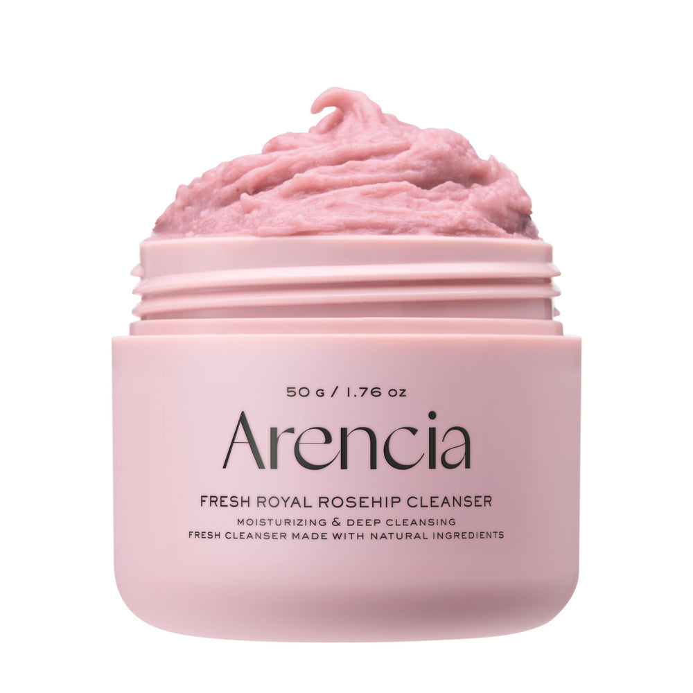 Arencia Rosehip nettoyant en bouteille, exfoliation douce pour éclairer la peau.
