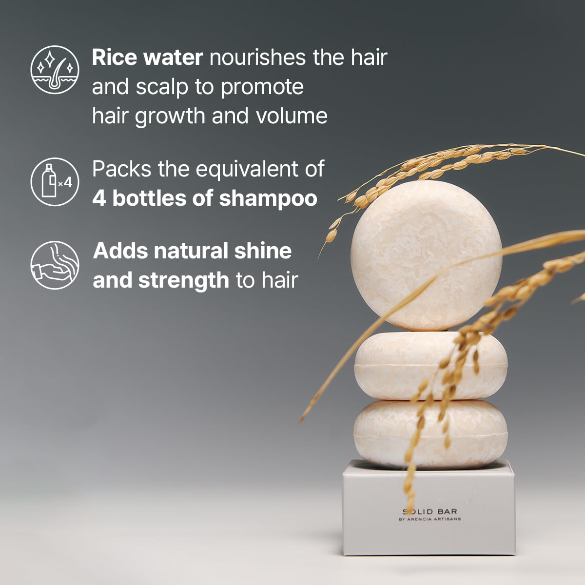 ARENCIA texture crèmeuse de la barre shampoing riz, sensation douce.