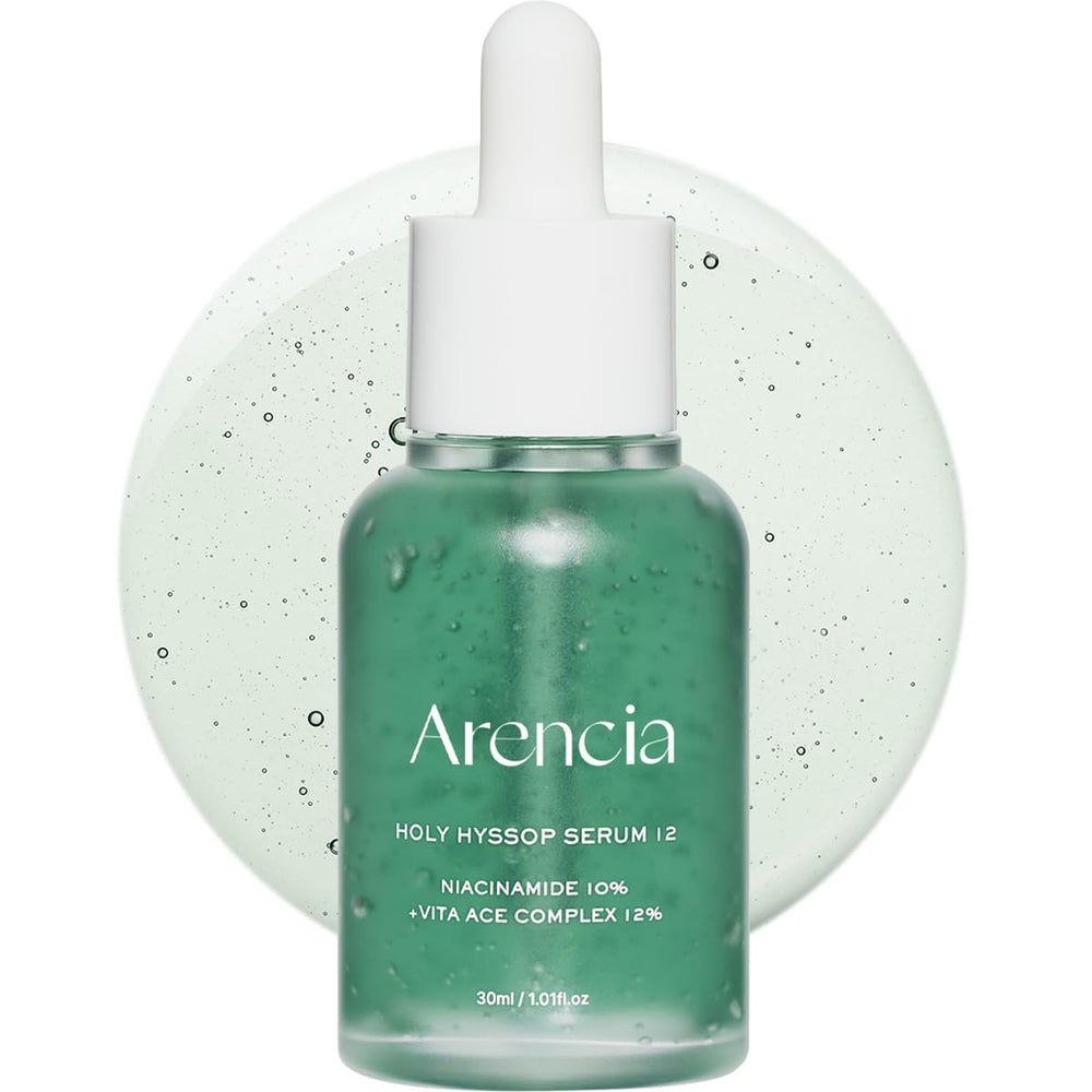 ARENCIA Hyssop Glow Serum, bouteille lumineuse évoque l'éclat durable de la peau.