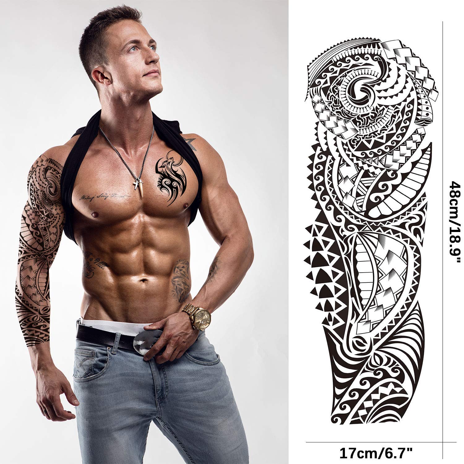 Tatouage temporaire Aresvns manche complète, illusion de tatouage réel