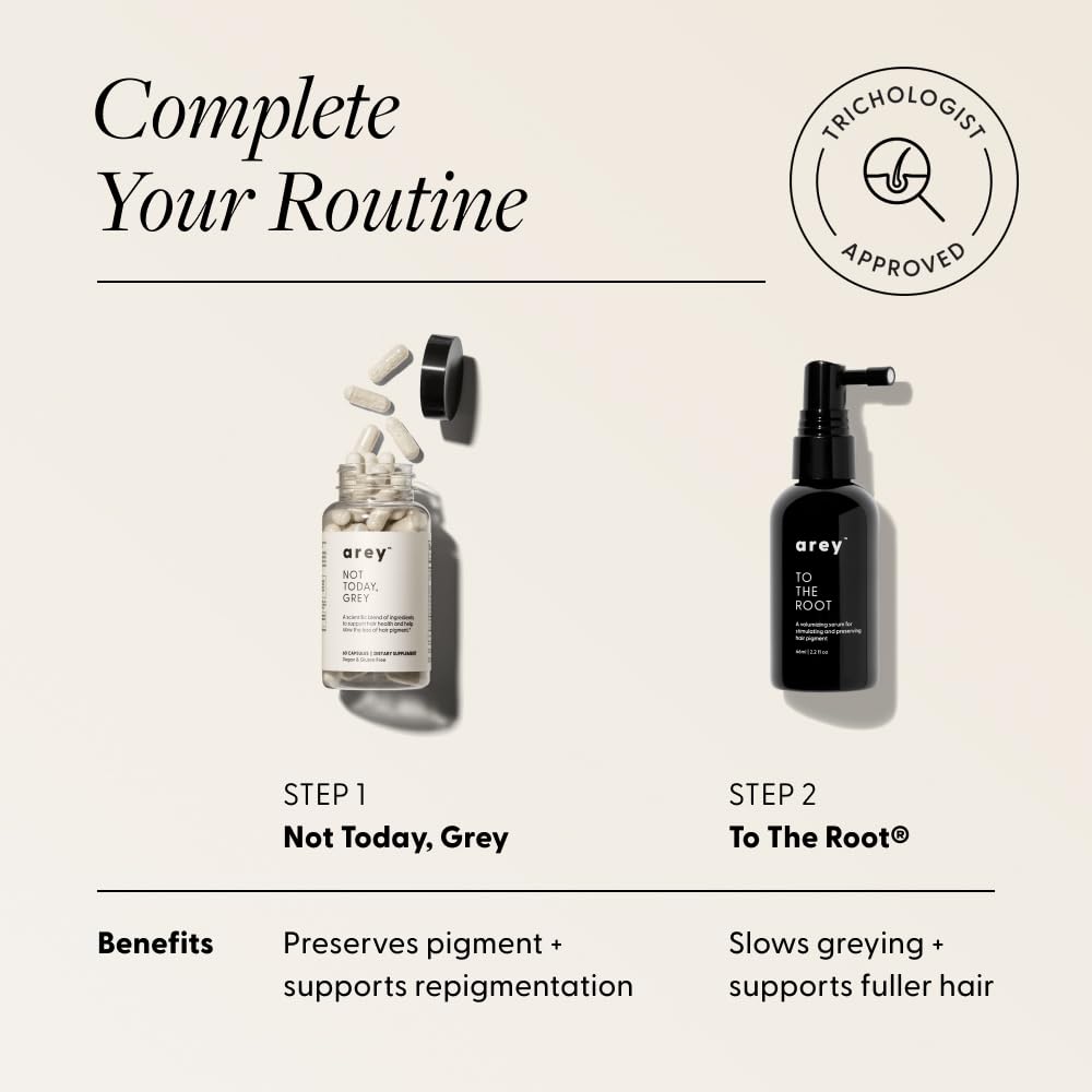 Arey To The Root Sérum, utilisation quotidienne recommandée pour cheveux plus épais.
