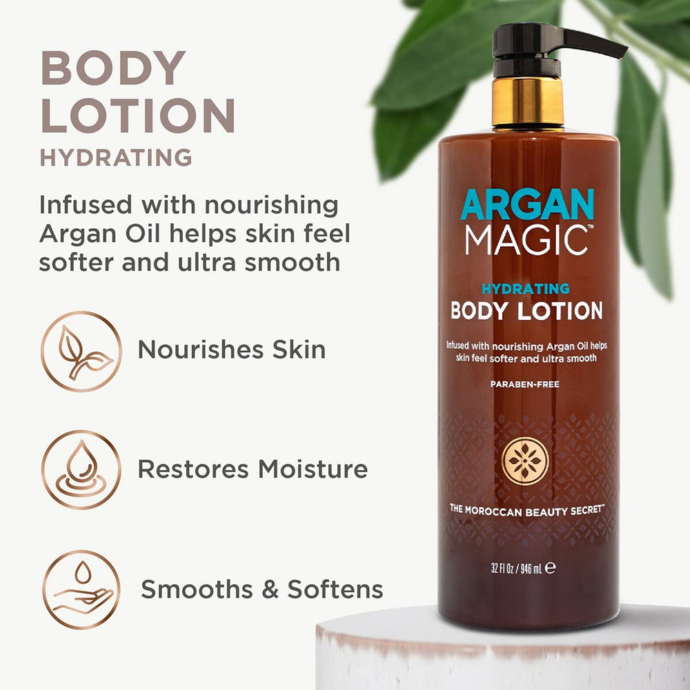 Absorption rapide: Argan Magic lotion corps sur la peau.
