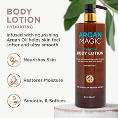 Absorption rapide: Argan Magic lotion corps sur la peau.