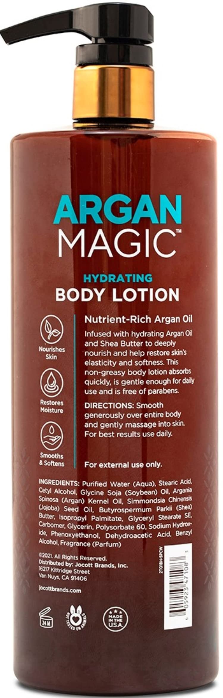 Lotion corps Argan Magic: enrichie beurre de karité, nourrissante et non grasse.