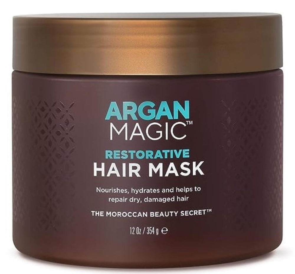 Argan Magic Restorative: bouteille du masque capillaire offrant hydratation et réparation.