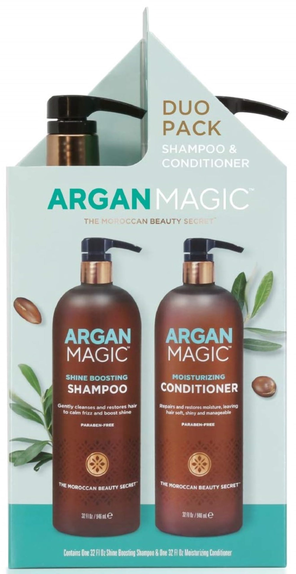 Argan Magic Shampoing: bouteille-lustre, cheveux brillants et hydratés après lavage.