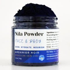 Arganier Noir Poudre Nila Bleue marocaine – soin corps pour peau lumineuse et équilibrée.