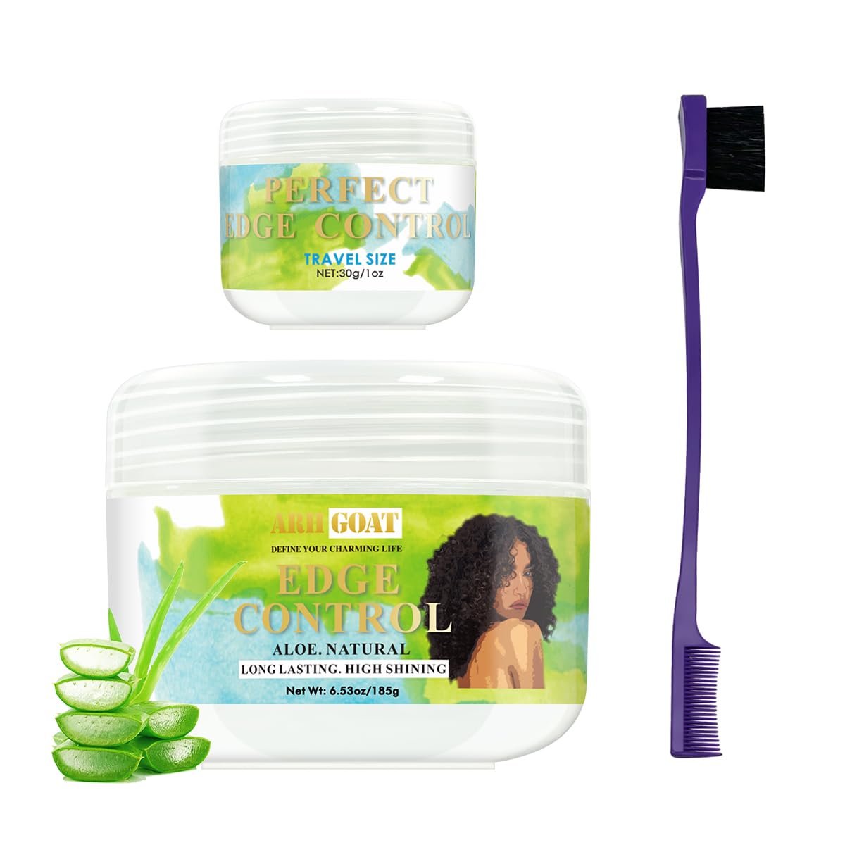 ARHGOAT Edge Control – bouteille à brillance extrême pour une coiffure durable.