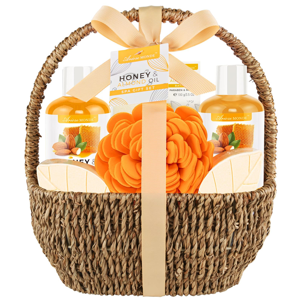 Panier cadeau ArioseMonde avec ensemble bain spa, parfait pour une expérience spa à domicile.