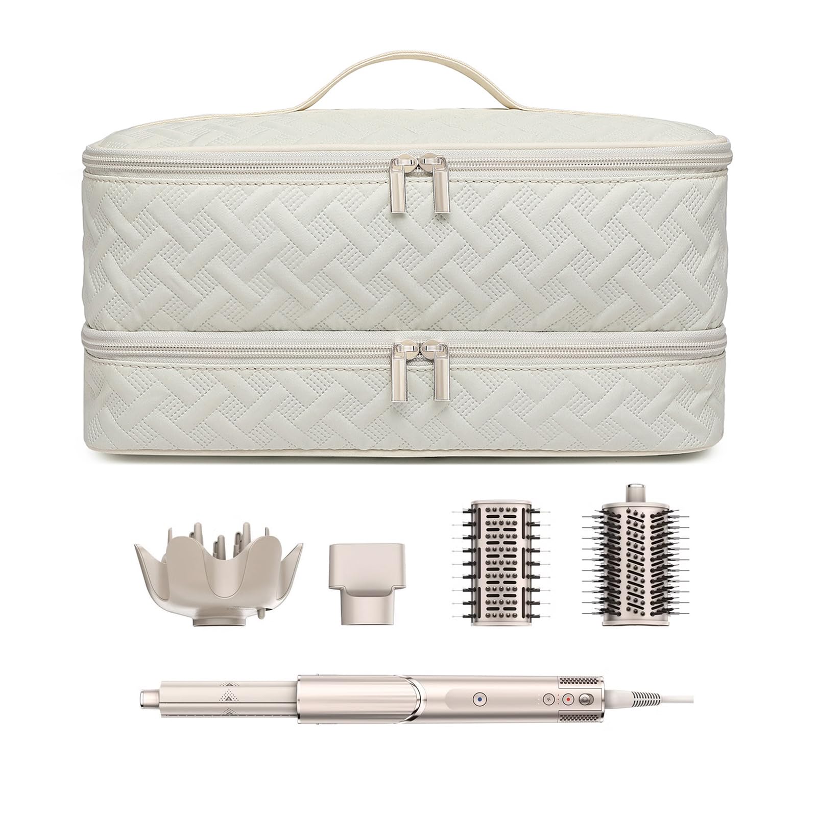 ARLMEGOR étui voyage double couche beige pour sèche-cheveux et accessoires.