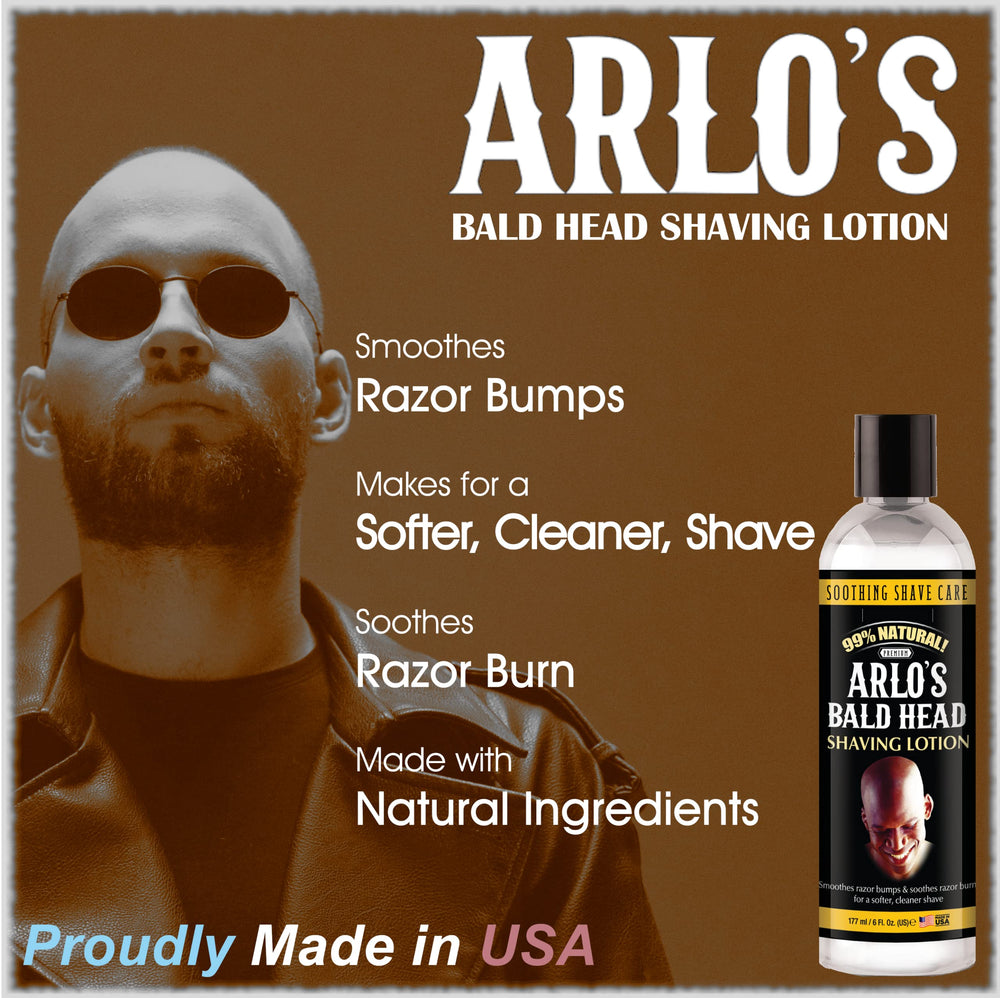 Arlo's lotion rasage crâne chauve – peau hydratée et confort durable.