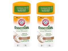 Déodorant ARM & HAMMER Essentials Coco Geranium, bouteille affichant un parfum léger et frais.