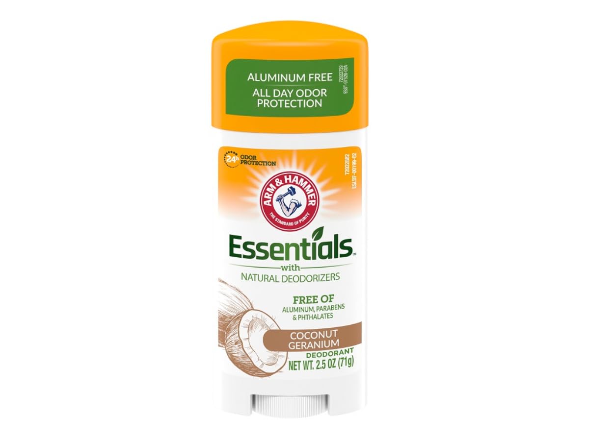 Ingrédients naturels ARM & HAMMER Essentials visibles, déodorant sans parabènes.
