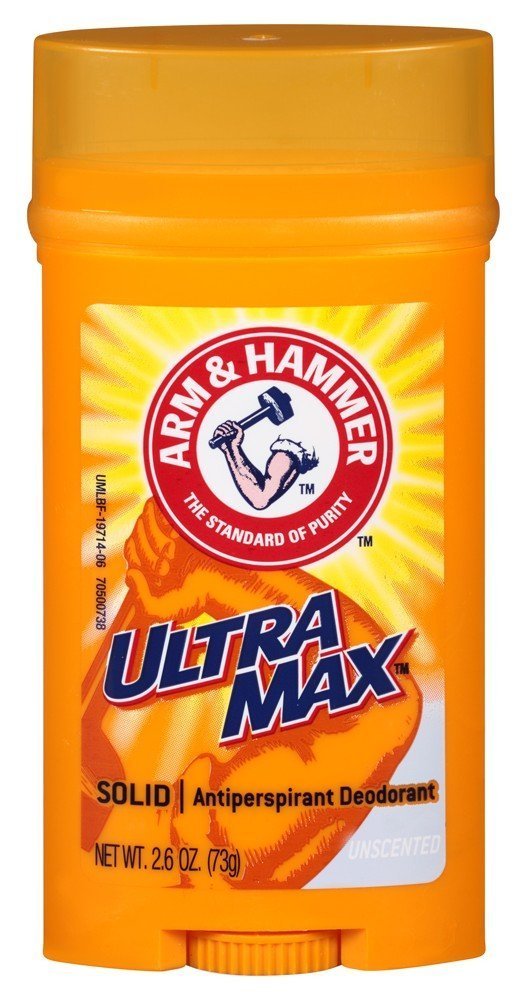 Arm & Hammer Ultramax antiperspirant invisible bâton sans parfum, protection durable.