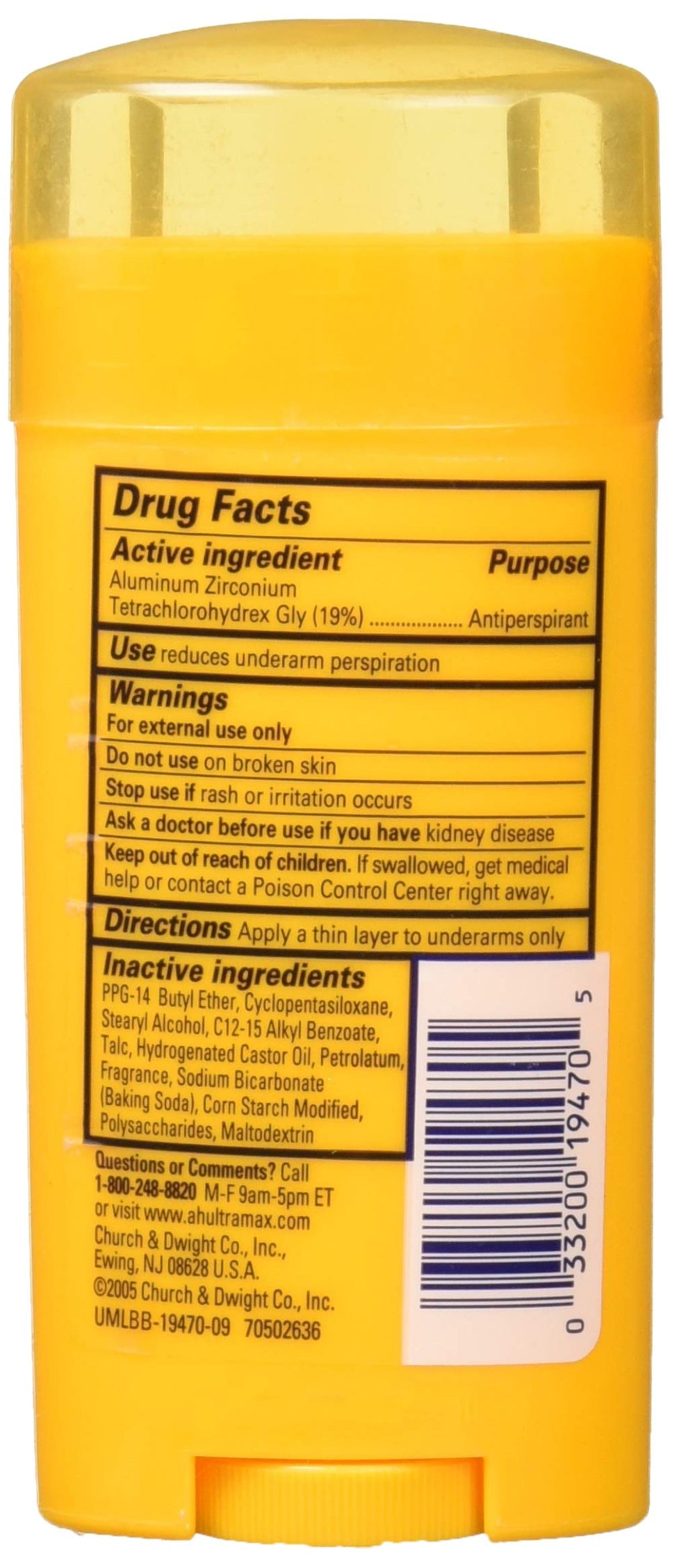 Arm & Hammer Ultramax déodorant application sans traces sur la peau.