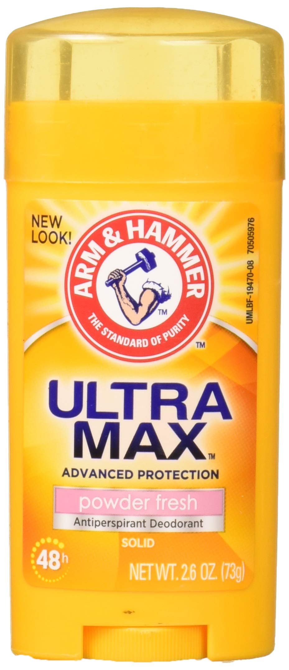 Arm & Hammer Ultramax déodorant emballage poudre fraîche pour une sensation durable.