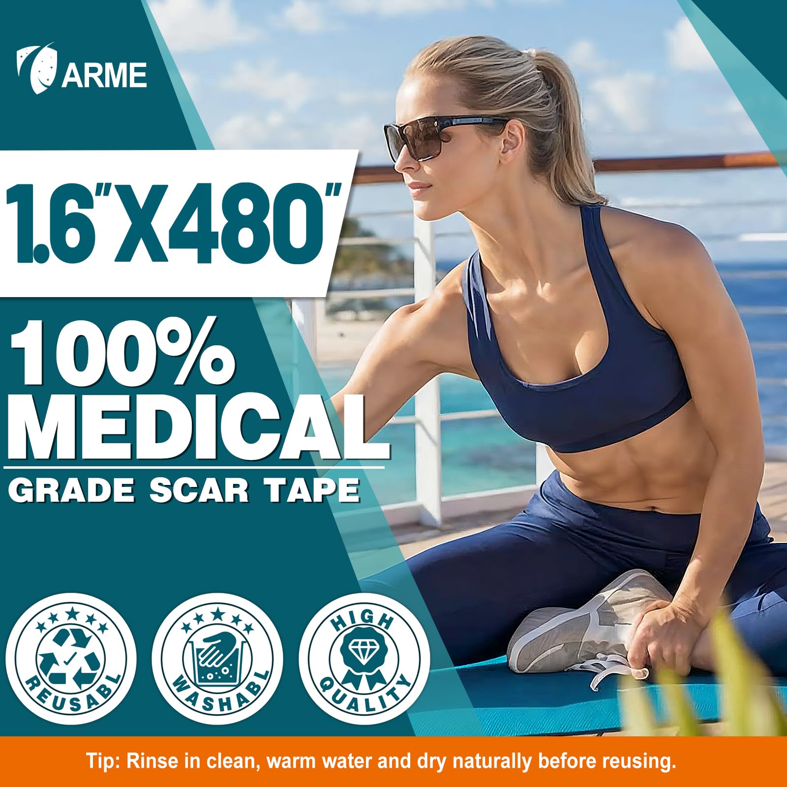 Ruban Arme pour cicatrice en silicone, largeur 1,6 pouces pour zones délicates.