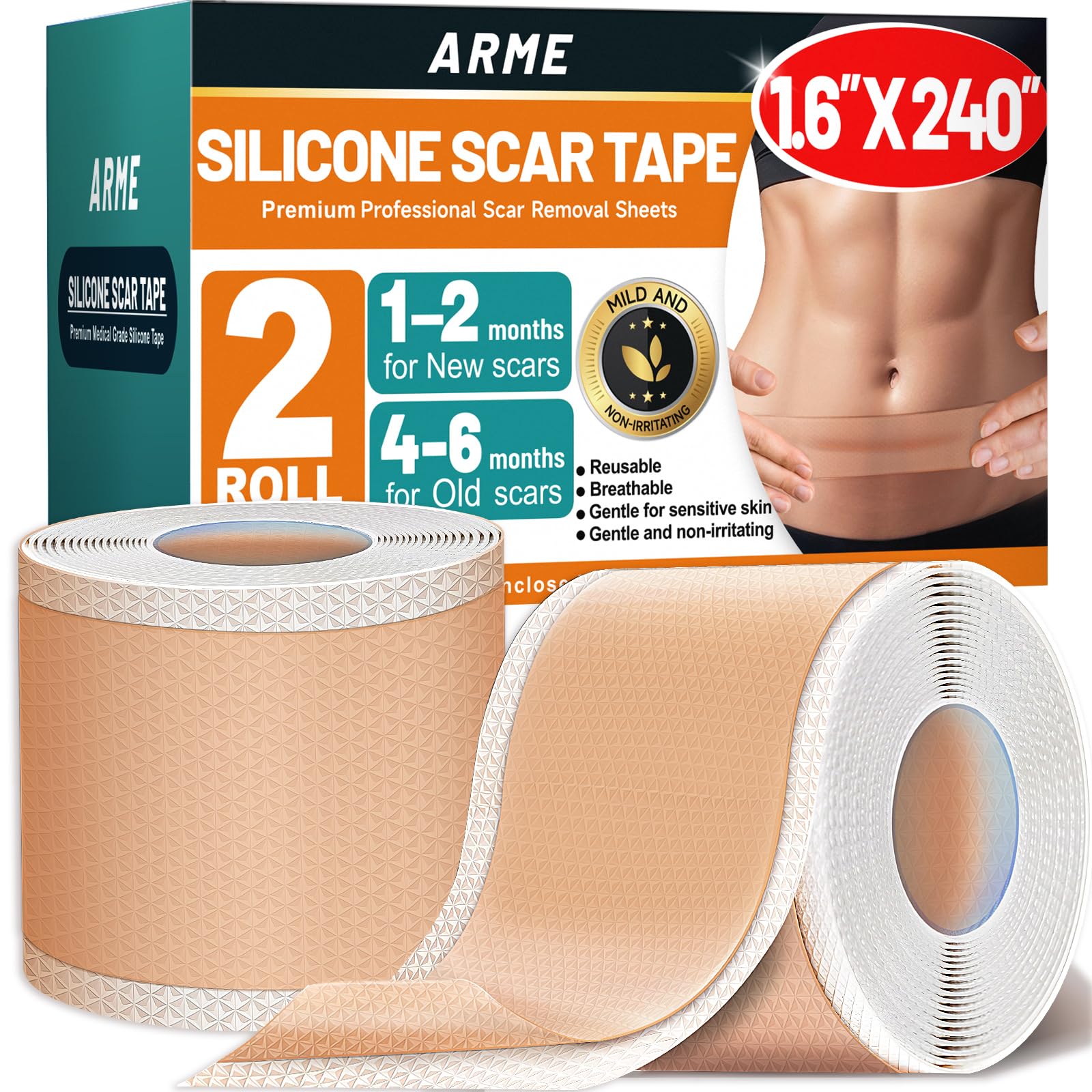 Bande Arme en silicone pour cicatrices, rouleaux prêts à l'emploi.