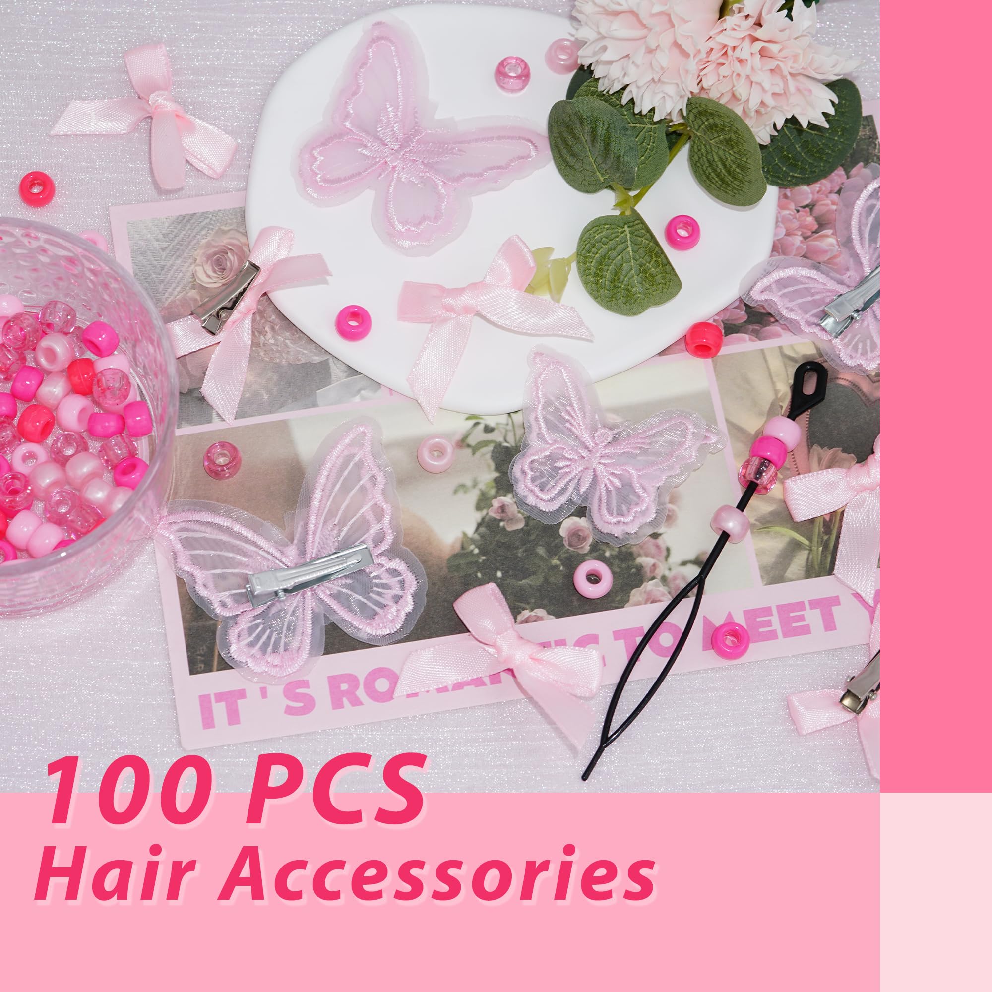 AROCOOY ensemble 100 perles roses gradient, cadeau charmant