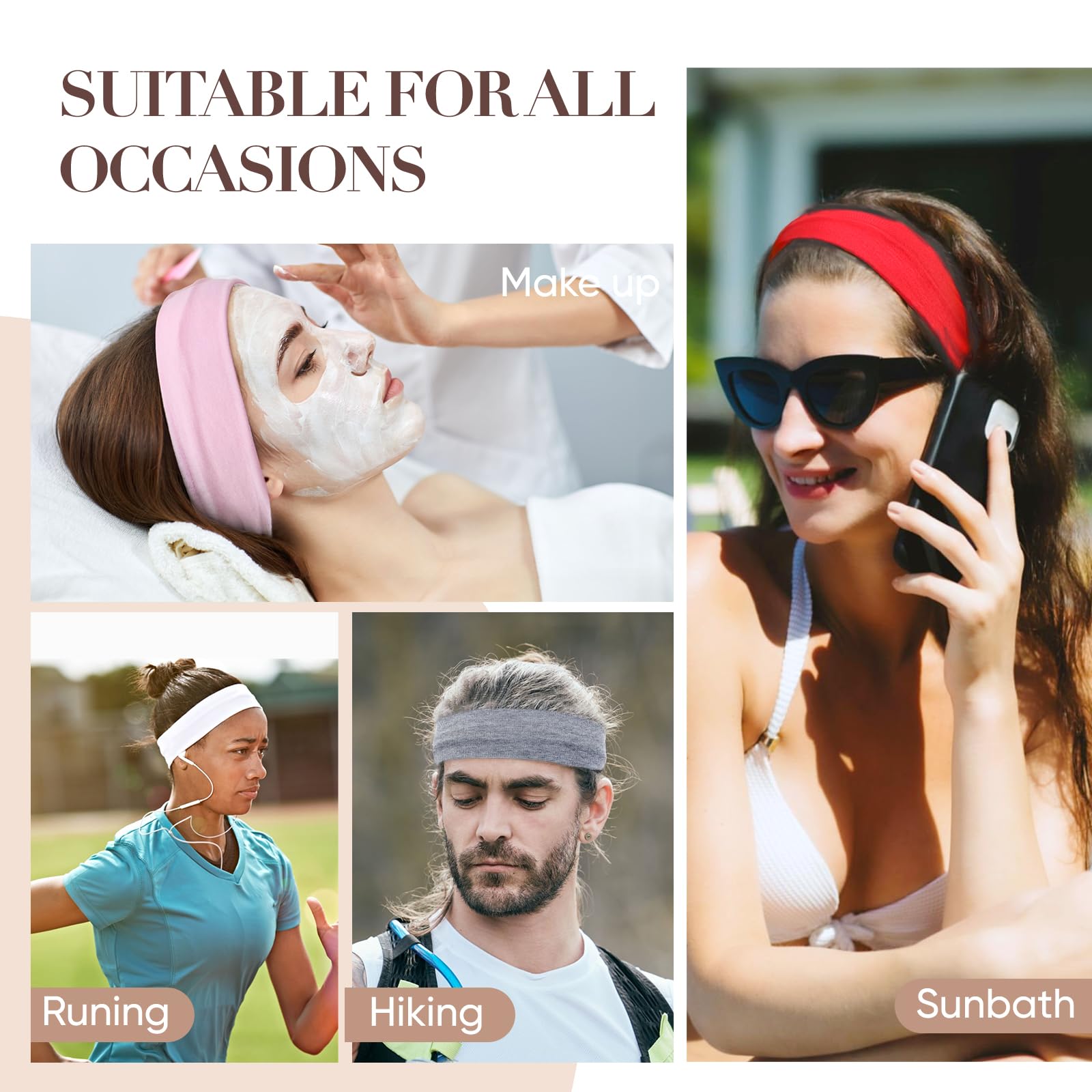 Headband Arohecx, maintien anti-glisse pour cheveux longs pendant le sport.
