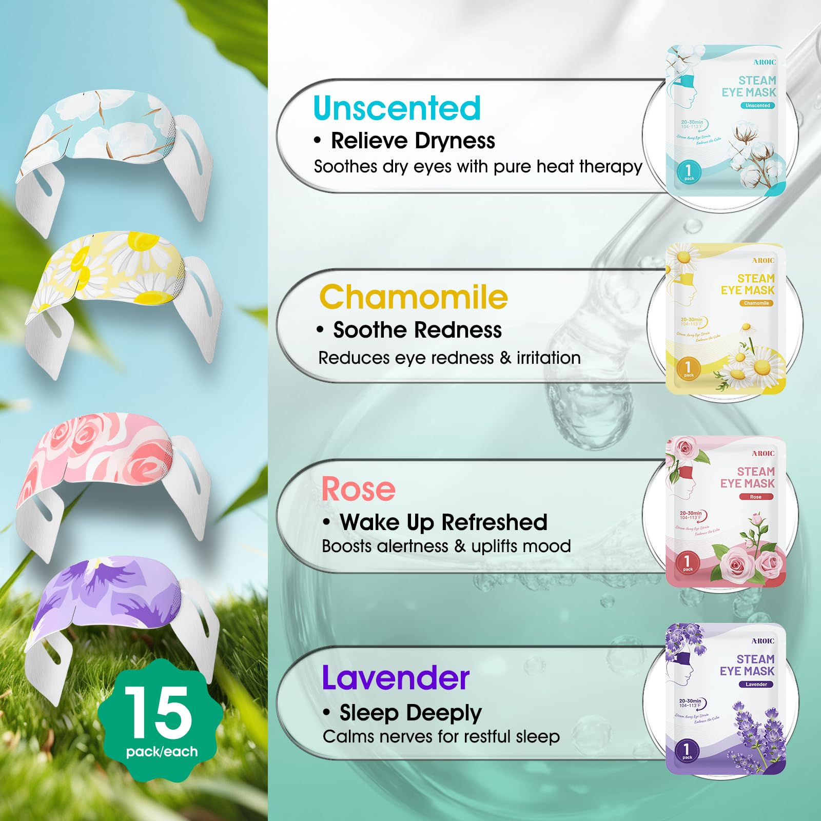 AROIC masque oculaire à vapeur rose améliore l’humeur et favorise la relaxation