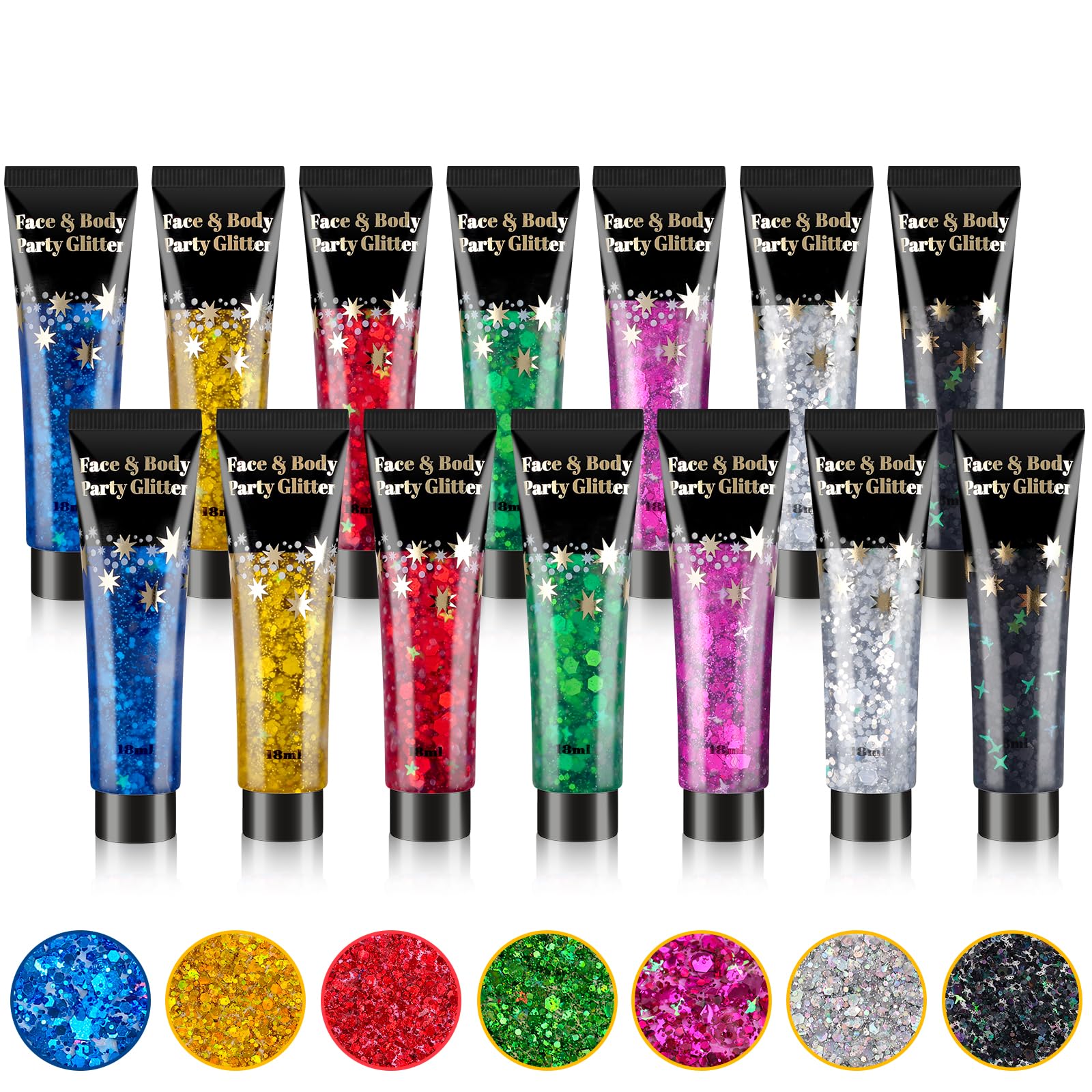 AROIC paillettes visage 14 tubes Mardi Gras: brillance nette pour un look de fête mémorable