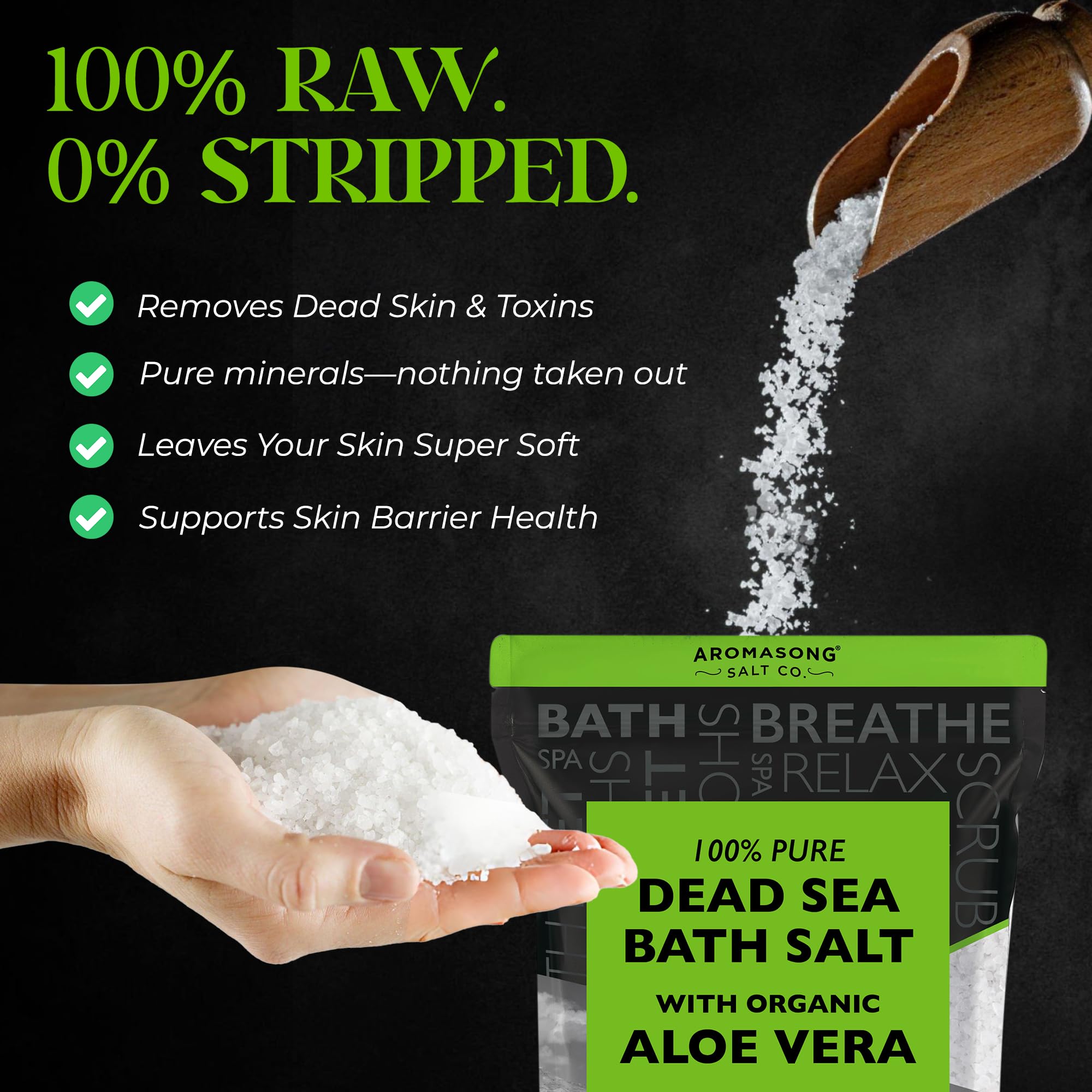 Aromasong cristaux de bain pur, texture spa pour hydrater la peau en profondeur.